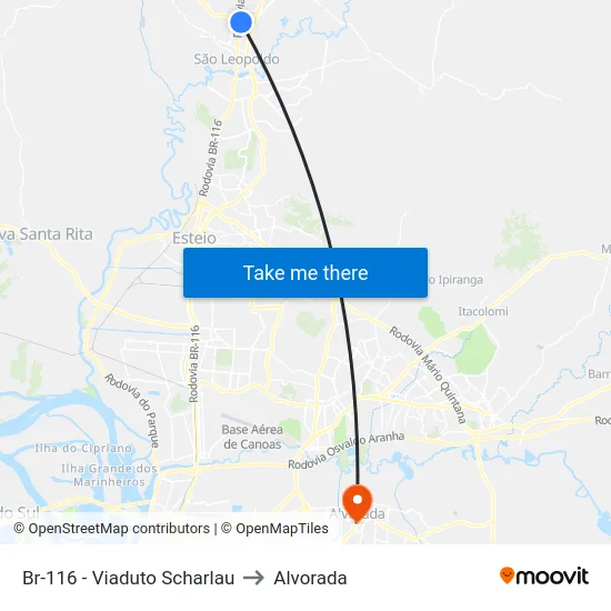 Br-116 - Viaduto Scharlau to Alvorada map