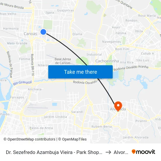 Dr. Sezefredo Azambuja Vieira - Park Shopping Canoas to Alvorada map