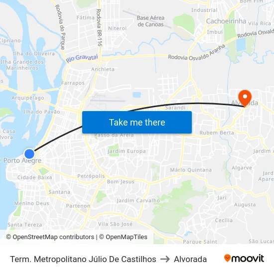 Term. Metropolitano Júlio De Castilhos to Alvorada map