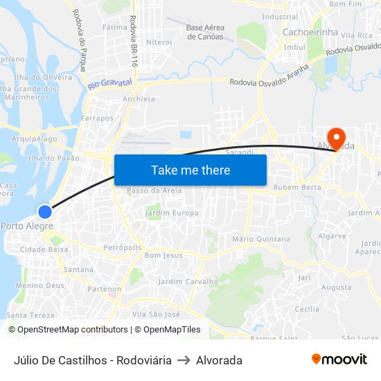 Júlio De Castilhos - Rodoviária to Alvorada map