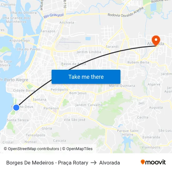 Borges De Medeiros - Praça Rotary to Alvorada map