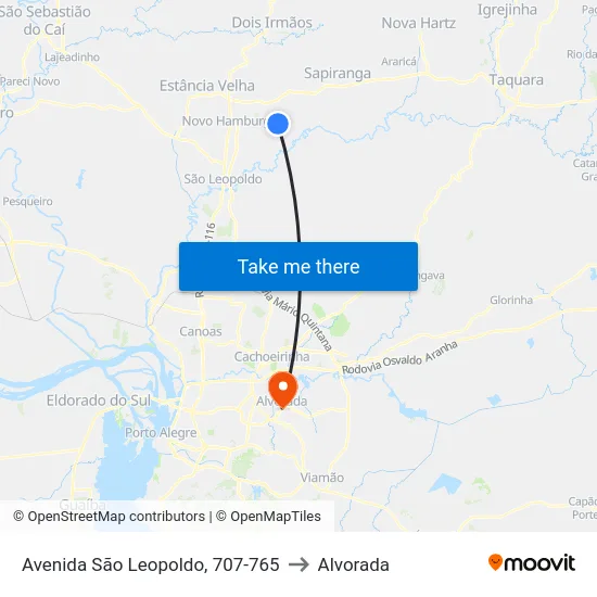 Avenida São Leopoldo, 707-765 to Alvorada map