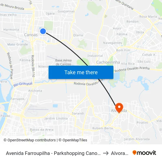 Avenida Farroupilha - Parkshopping Canoas to Alvorada map