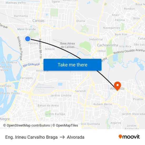 Eng. Irineu Carvalho Braga to Alvorada map