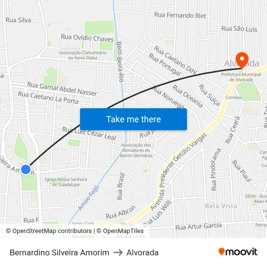 Bernardino Silveira Amorim to Alvorada map