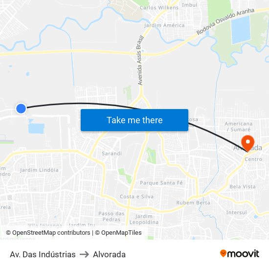 Av. Das Indústrias to Alvorada map