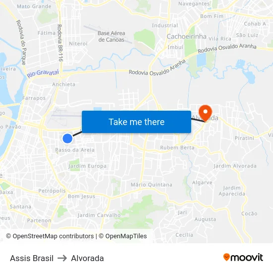 Assis Brasil to Alvorada map