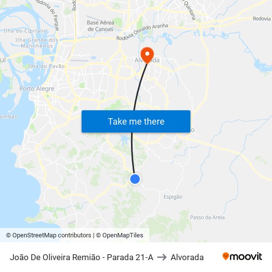 João De Oliveira Remião - Parada 21-A to Alvorada map