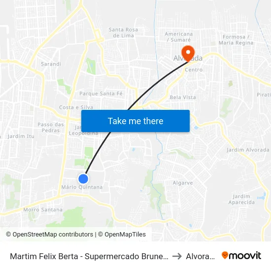 Martim Felix Berta - Supermercado Brunetto to Alvorada map