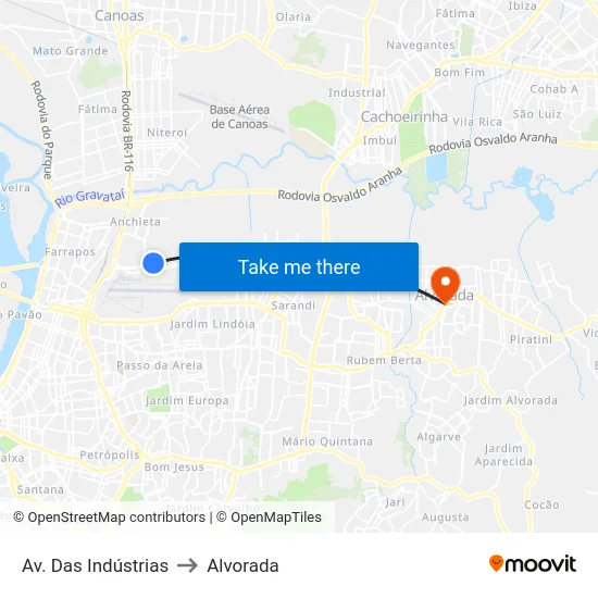 Av. Das Indústrias to Alvorada map