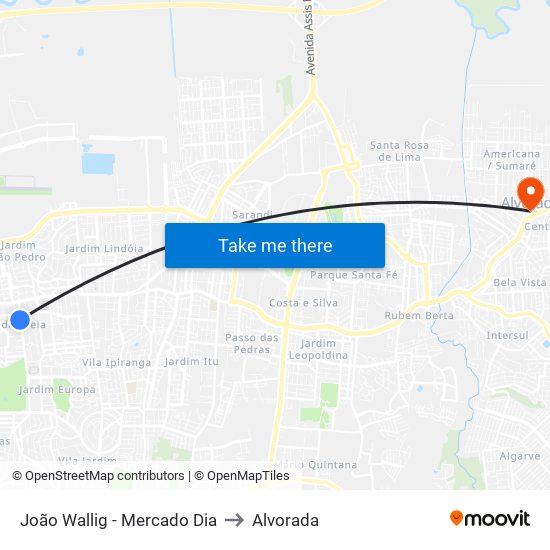 João Wallig - Mercado Dia to Alvorada map