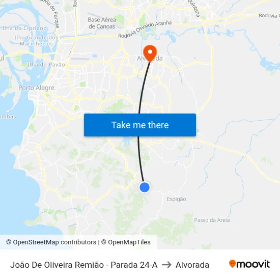 João De Oliveira Remião - Parada 24-A to Alvorada map
