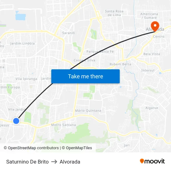 Saturnino De Brito to Alvorada map