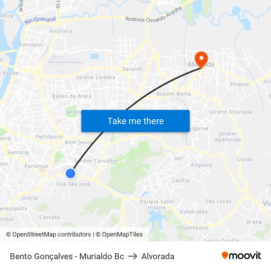 Bento Gonçalves - Murialdo Bc to Alvorada map