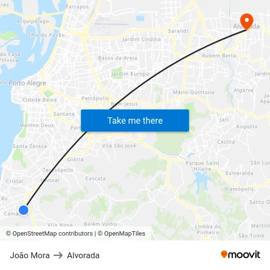 João Mora to Alvorada map