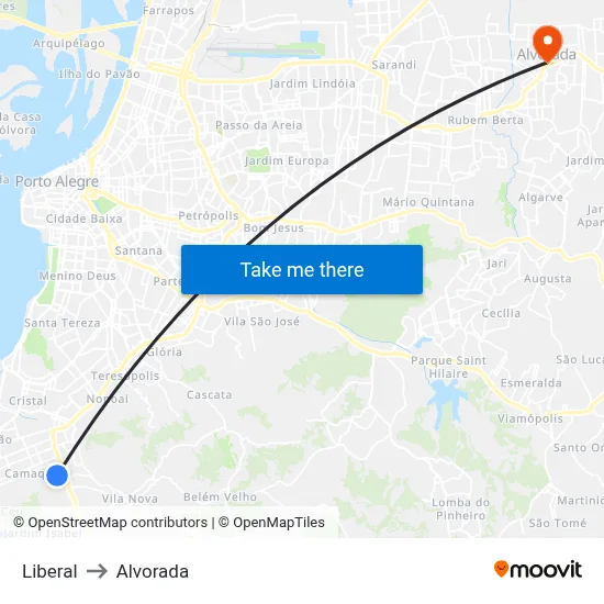Liberal to Alvorada map