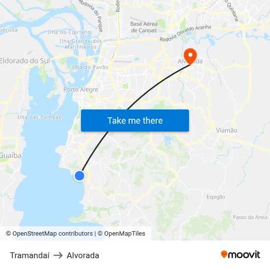 Tramandaí to Alvorada map