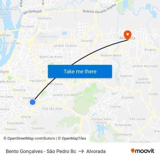 Bento Gonçalves - São Pedro Bc to Alvorada map