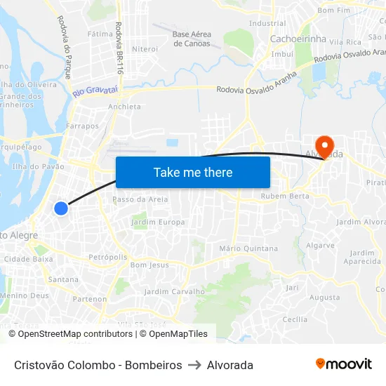 Cristovão Colombo - Bombeiros to Alvorada map