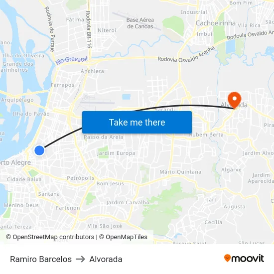 Ramiro Barcelos to Alvorada map