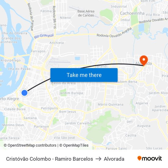 Cristóvão Colombo - Ramiro Barcelos to Alvorada map