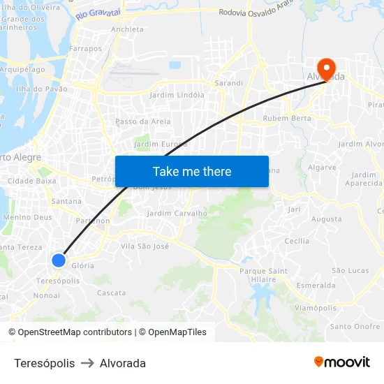 Teresópolis to Alvorada map