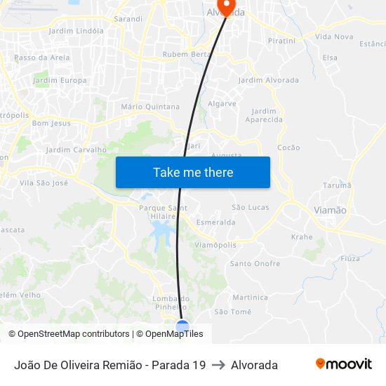 João De Oliveira Remião - Parada 19 to Alvorada map