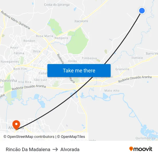 Rincão Da Madalena to Alvorada map