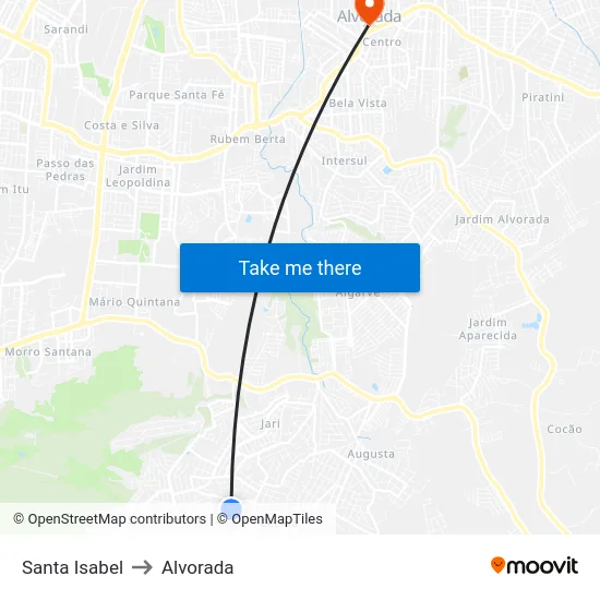 Santa Isabel to Alvorada map
