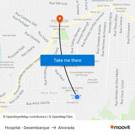 Hospital - Desembarque to Alvorada map