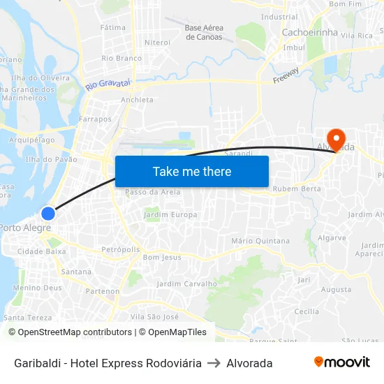 Garibaldi - Hotel Express Rodoviária to Alvorada map