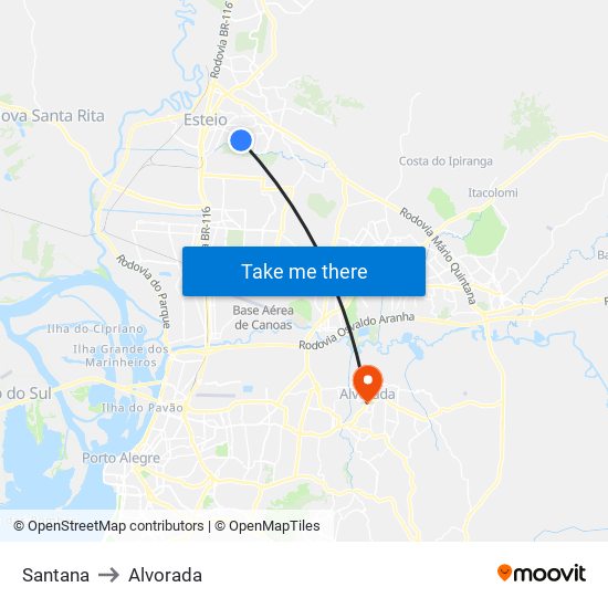 Santana to Alvorada map