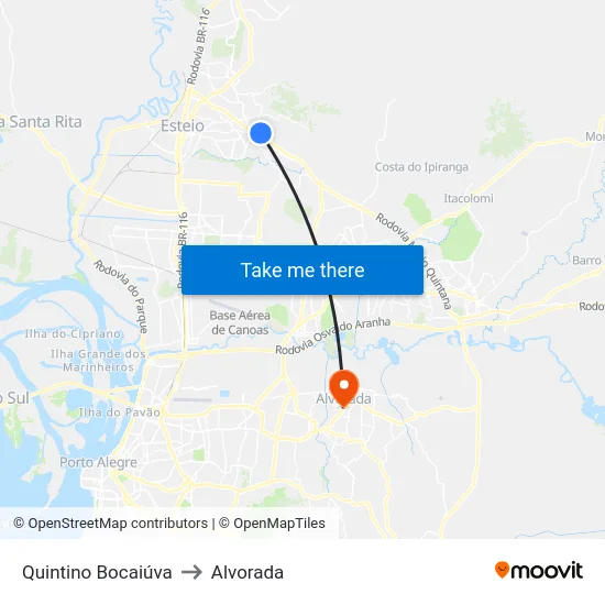 Quintino Bocaiúva to Alvorada map