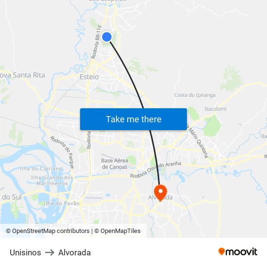 Unisinos to Alvorada map