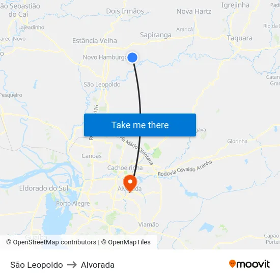 São Leopoldo to Alvorada map