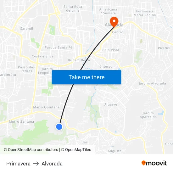 Primavera to Alvorada map
