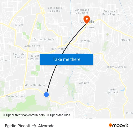 Egidio Piccoli to Alvorada map
