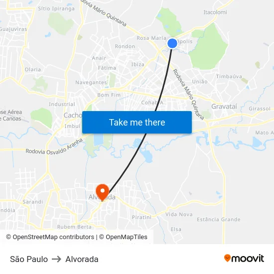 São Paulo to Alvorada map