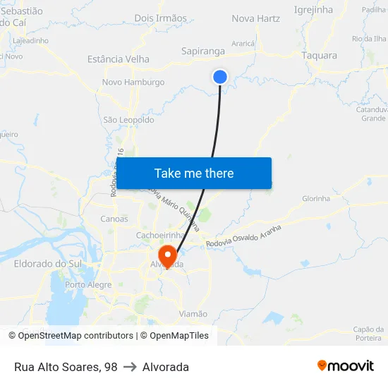Rua Alto Soares, 98 to Alvorada map