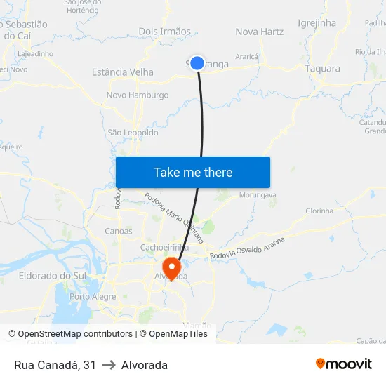 Rua Canadá, 31 to Alvorada map