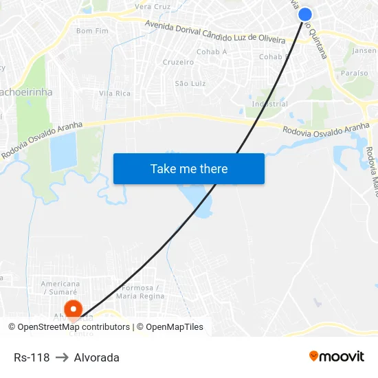 Rs-118 to Alvorada map