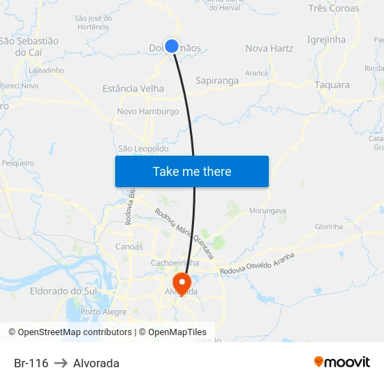 Br-116 to Alvorada map