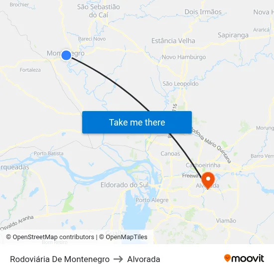 Rodoviária De Montenegro to Alvorada map