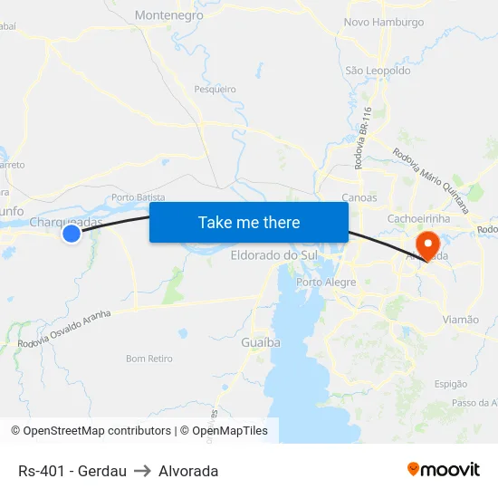 Rs-401 - Gerdau to Alvorada map