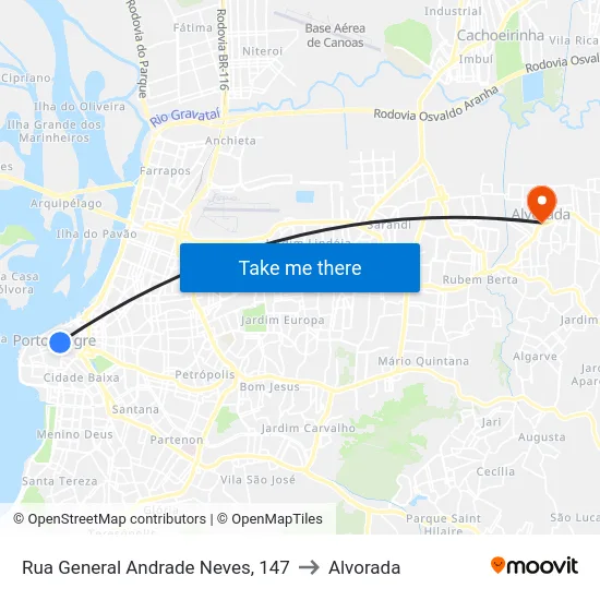 Rua General Andrade Neves, 147 to Alvorada map
