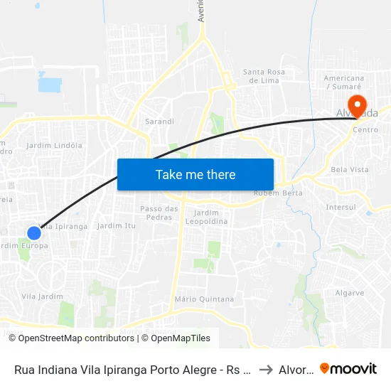 Rua Indiana Vila Ipiranga Porto Alegre - Rs 91360-394 Brasil to Alvorada map