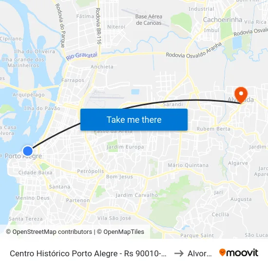 Centro Histórico Porto Alegre - Rs 90010-240 Brasil to Alvorada map