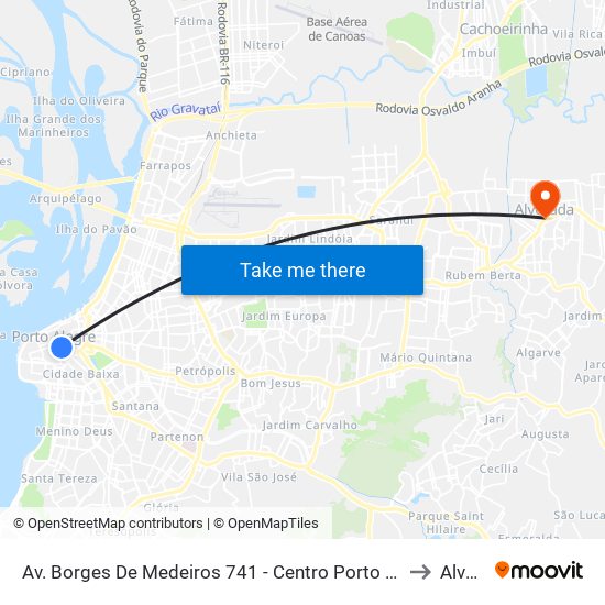 Av. Borges De Medeiros 741 - Centro Porto Alegre - Rs 90010-241 Brasil to Alvorada map