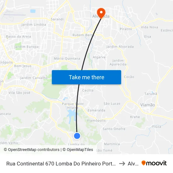Rua Continental 670 Lomba Do Pinheiro Porto Alegre - Rio Grande Do Sul 91570 Brasil to Alvorada map