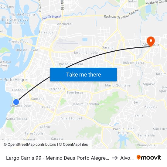Largo Carris 99 - Menino Deus Porto Alegre - Rs 90110-000 Brasil to Alvorada map